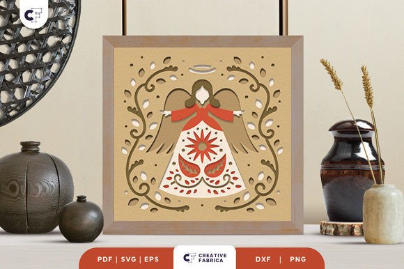 Angel Folk Art 3D Shadow Box SVG