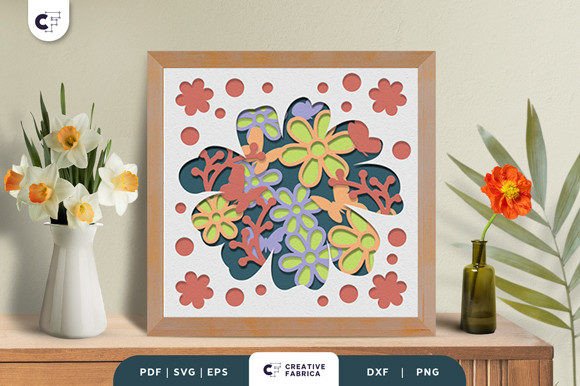 Butterflies and Flower 3D Paper Cut SVG