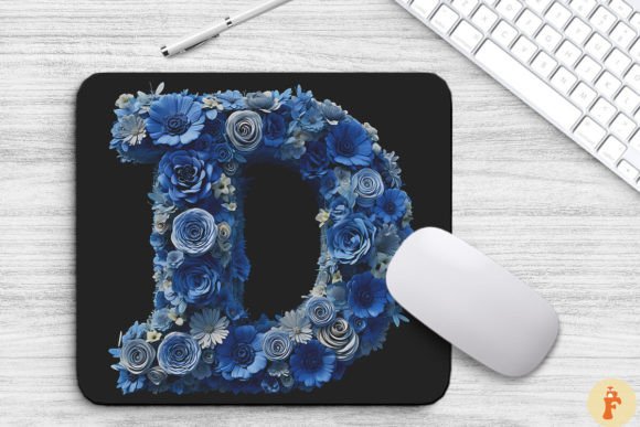 Charming Blue Flowers Letter D Mouse Pad