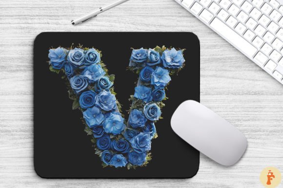 Charming Blue Flowers Letter V Mouse Pad