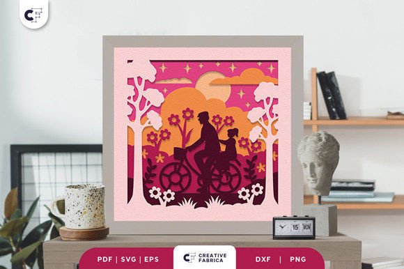 Dad and Daughter Ride a Bike Shadow Box