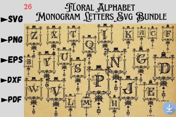 Floral Alphabet Monogram Letters Bundle