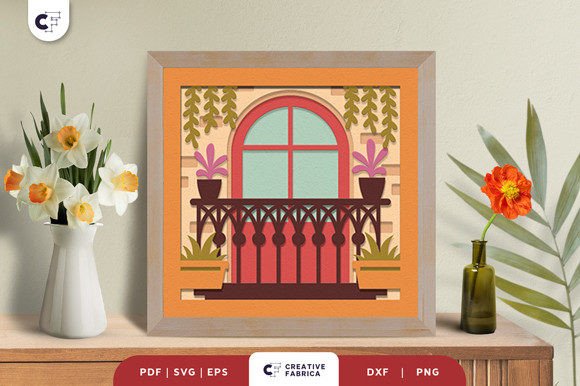 Floral Balcony 3D Light Box Paper Cut