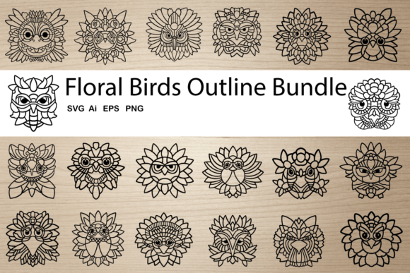 Floral Birds Outline Bundle