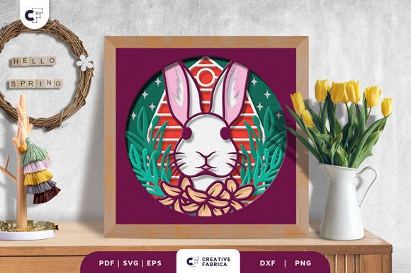 Floral Bunny Head 3D Shadow Box Papercut