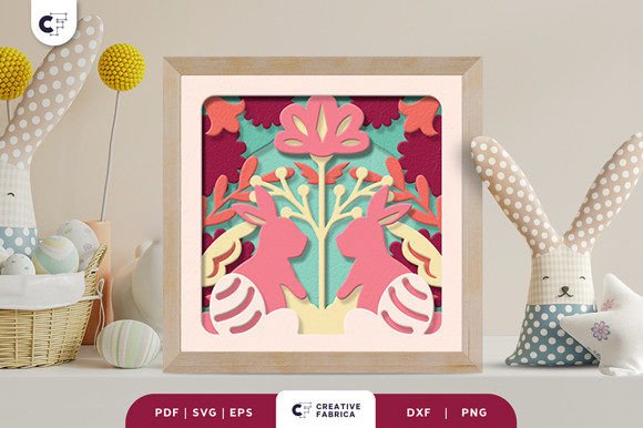 Floral Easter Bunny 3D Shadow Box SVG