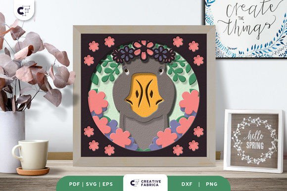 Floral Geese Head 3D Shadow Box Papercut