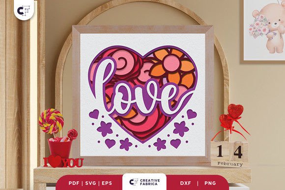 Floral Heart Shape 3D Light Box SVG