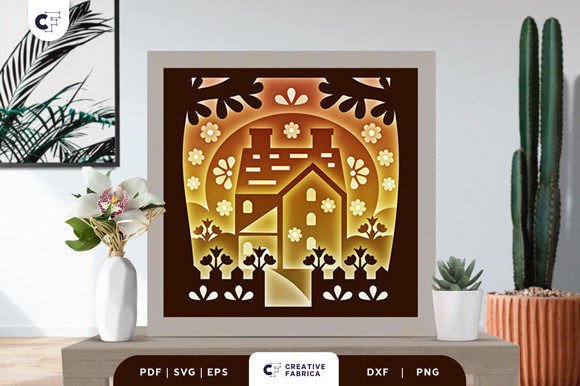 Floral House 3D Shadow Box Paper Cut SVG