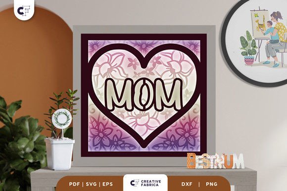 Floral MOM Heart Shape 3D Shadow Box SVG