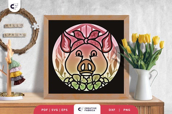 Floral Pig Head 3D Shadow Box Paper Cut