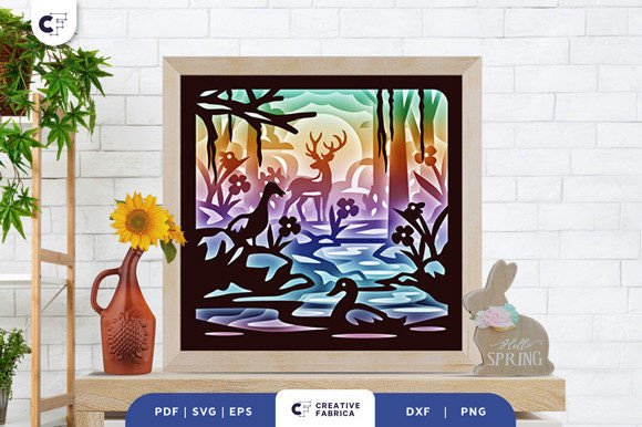 Floral Spring Pond Shadow Box Paper Cut