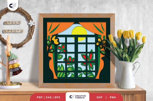 Floral Spring Window 3D Layered Papercut