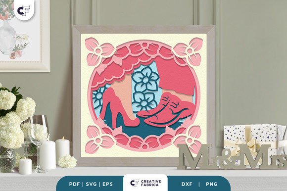 Floral Wedding Couple Shoes 3D Papercut