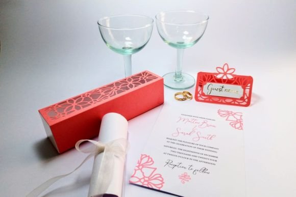 Floral Wedding Invitation Box & Place Card