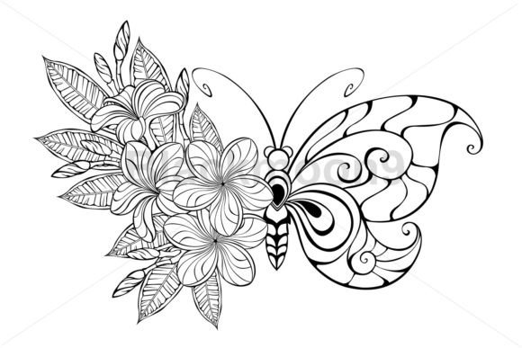 Flower Butterfly with Contour Plumeria