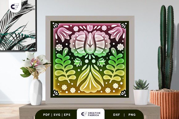 Flowers Folk Art 3D Shadow Box Paper Cut