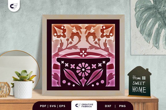 Folk Art Kitchen Pot 3D Light Box SVG