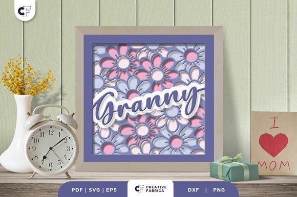 Granny Floral 3D Shadow Box SVG