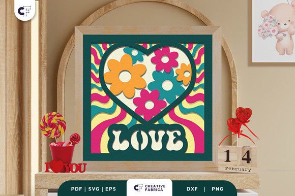 Groovy LOVE 3D Shadow Box Papercut SVG