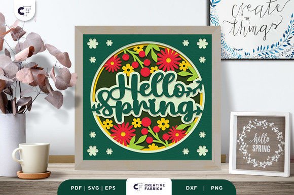 Hello Spring 3D Shadow Box Paper Cut