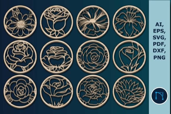Laser-cut Floral Coasters Bundle SVG