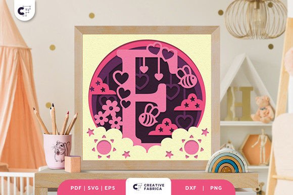 Letters F Baby Girl Alphabet 3D Papercut