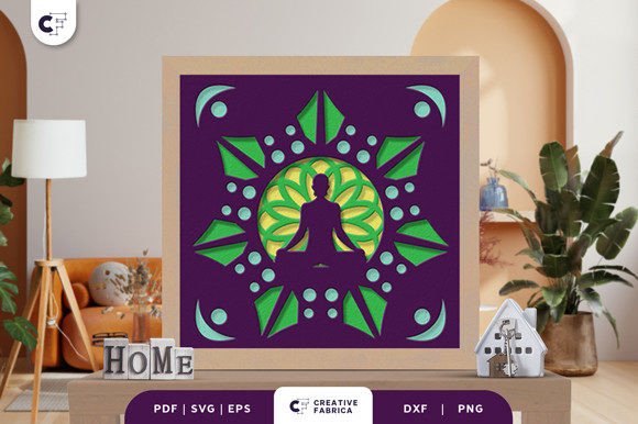 Meditation 3D Shadow Box Paper Cut SVG