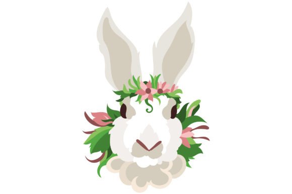 Ostara White Rabbit Head with a Floral Crown