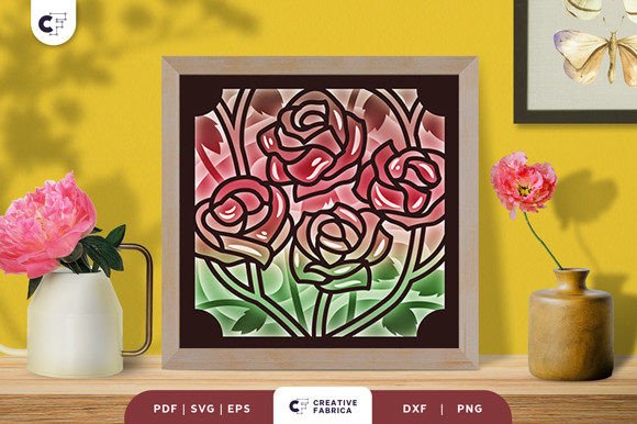 Roses 3D Shadow Box Paper Cut SVG