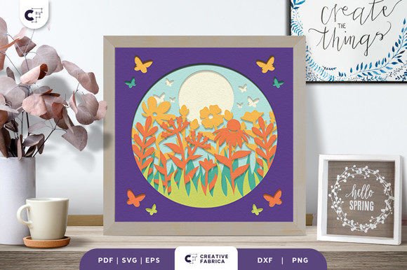 Spring Floral Meadow Shadow Box Papercut