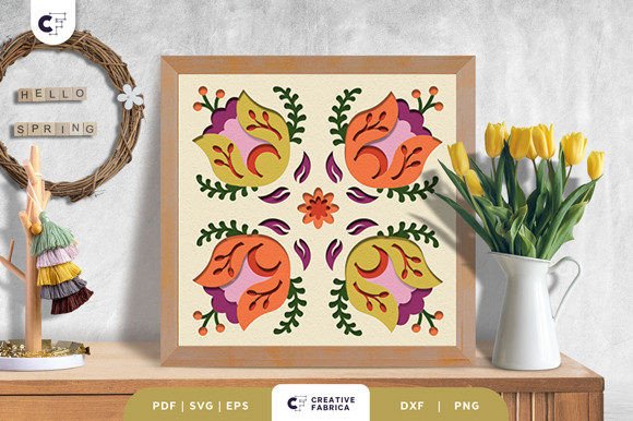 Spring Flowers Folk Art 3D Paper Cut SVG