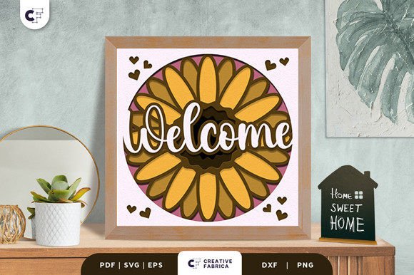 Sunflower Welcome Sign 3D Shadow Box