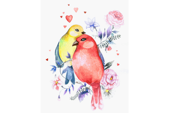 Valentine’s Day Watercolor Birds Image