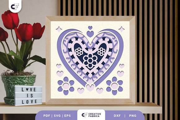 Valentines Heart Shape 3D Shadow Box SVG